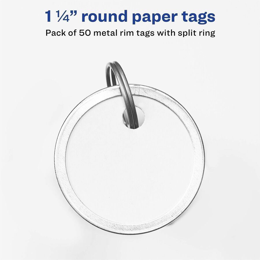 Avery® 1-1/4" Metal Rim Key Tags, Split Ring, White, 50 Tags (11025)