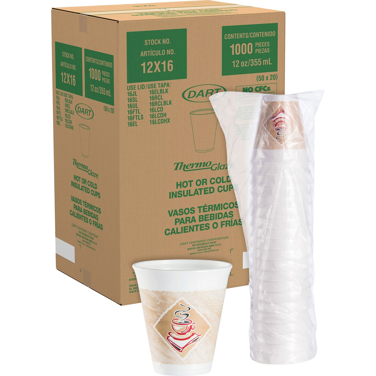 Dart ThermoGlaze 12 oz Design Insulated Foam Cups