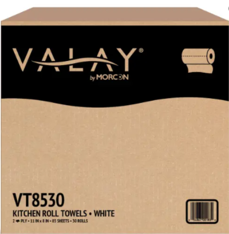 Valay Perforated Roll Towel — 85 Sheets, 2‑Ply, White