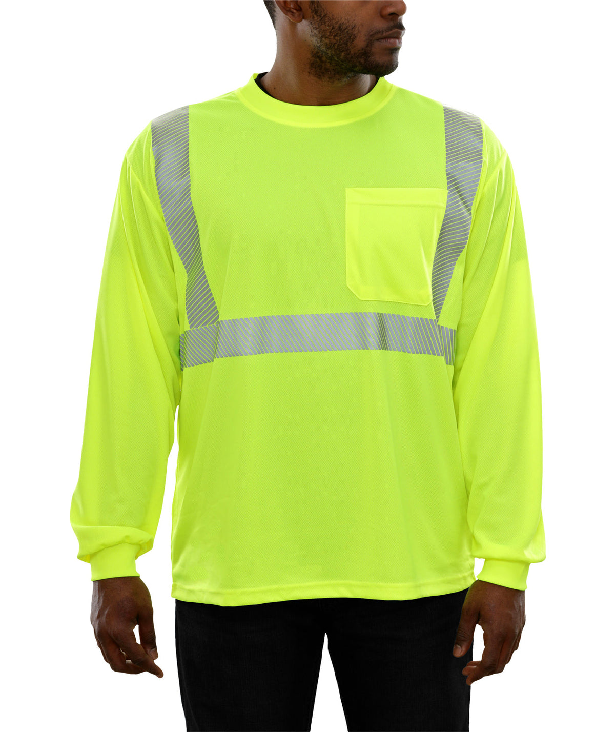 Reflective Apparel Hi-Vis Long Sleeve Birdseye Pocket Safety Shirt with 3M Comfort Trim, ANSI Class 2, Lime