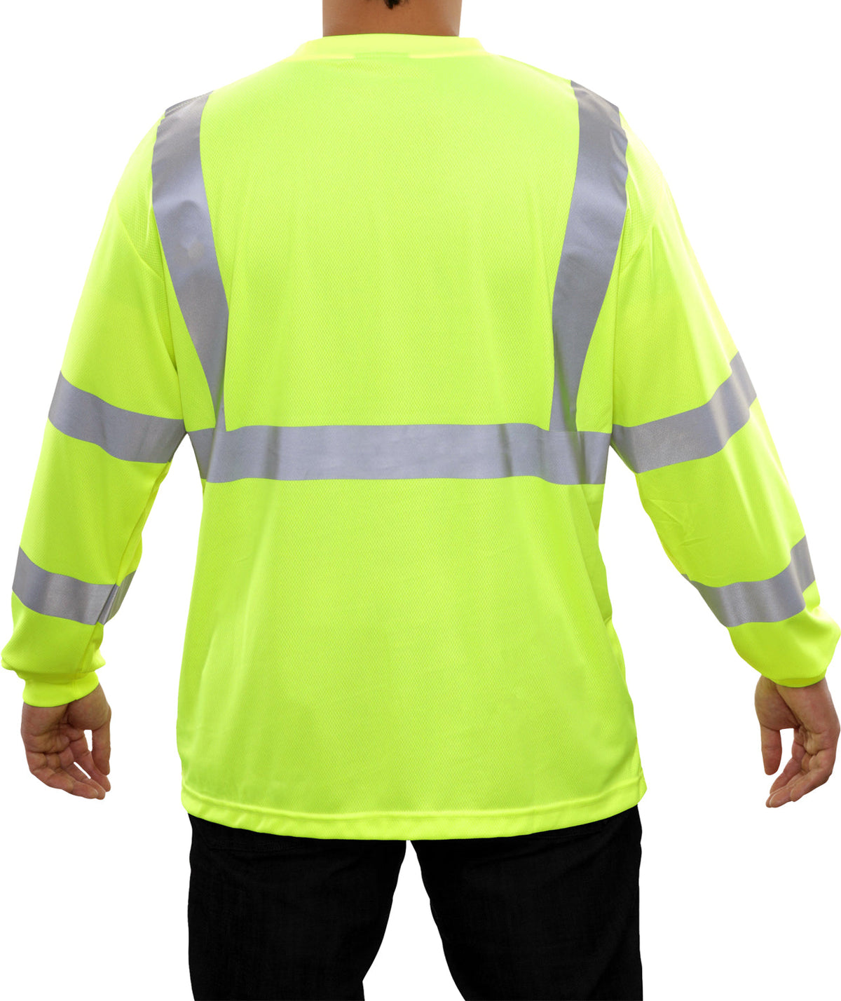 Reflective Apparel Hi-Vis Long Sleeve Birdseye Pocket Safety Shirt, ANSI Class 3, Lime view 2