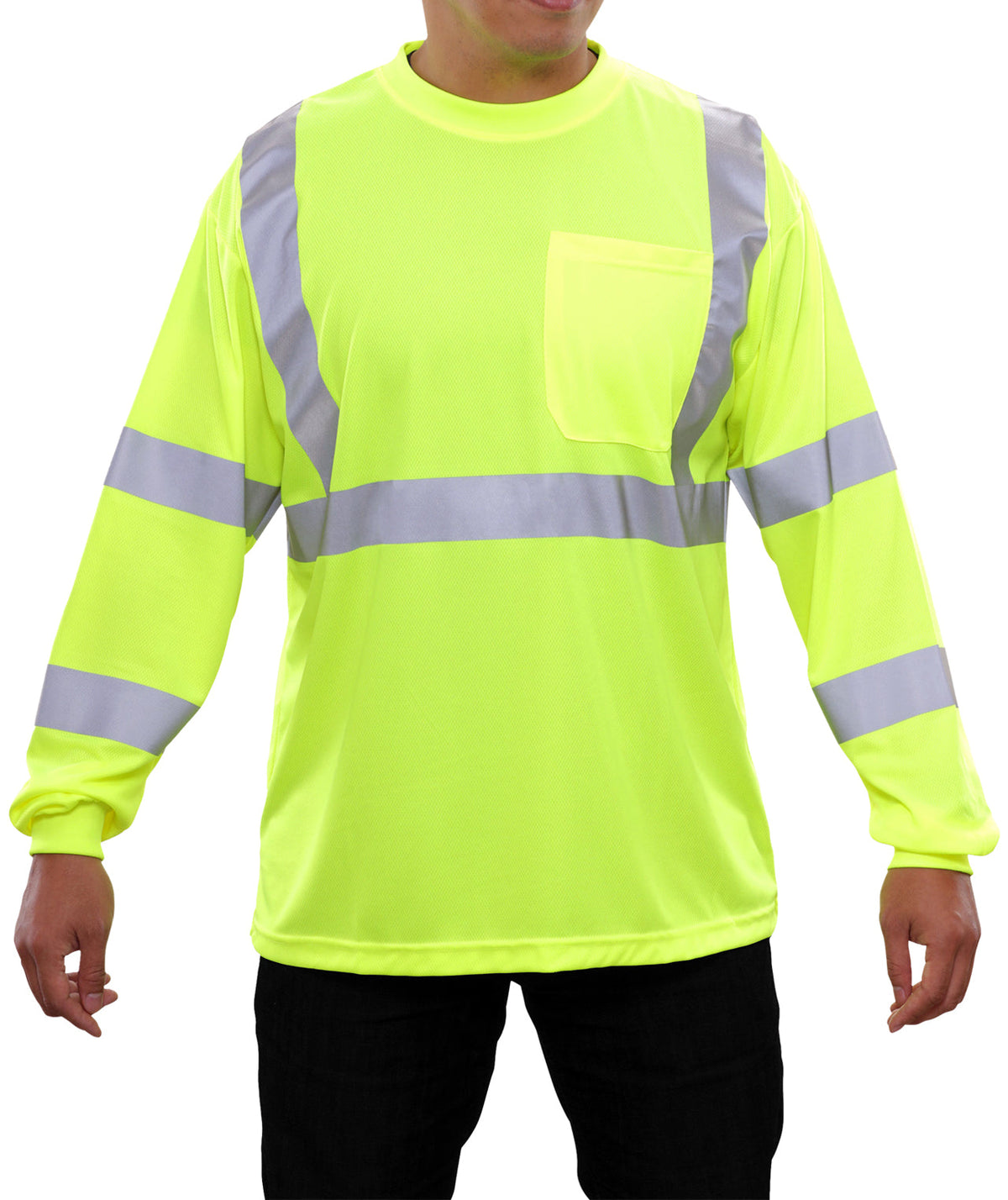 Reflective Apparel Hi-Vis Long Sleeve Birdseye Pocket Safety Shirt, ANSI Class 3, Lime