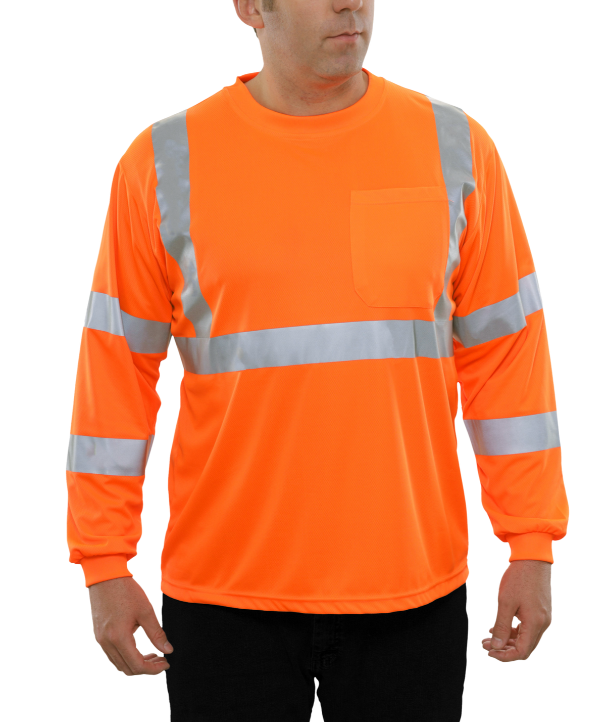 Reflective Apparel Hi-Vis Long Sleeve Birdseye Pocket Safety Shirt, ANSI Class 3, Orange