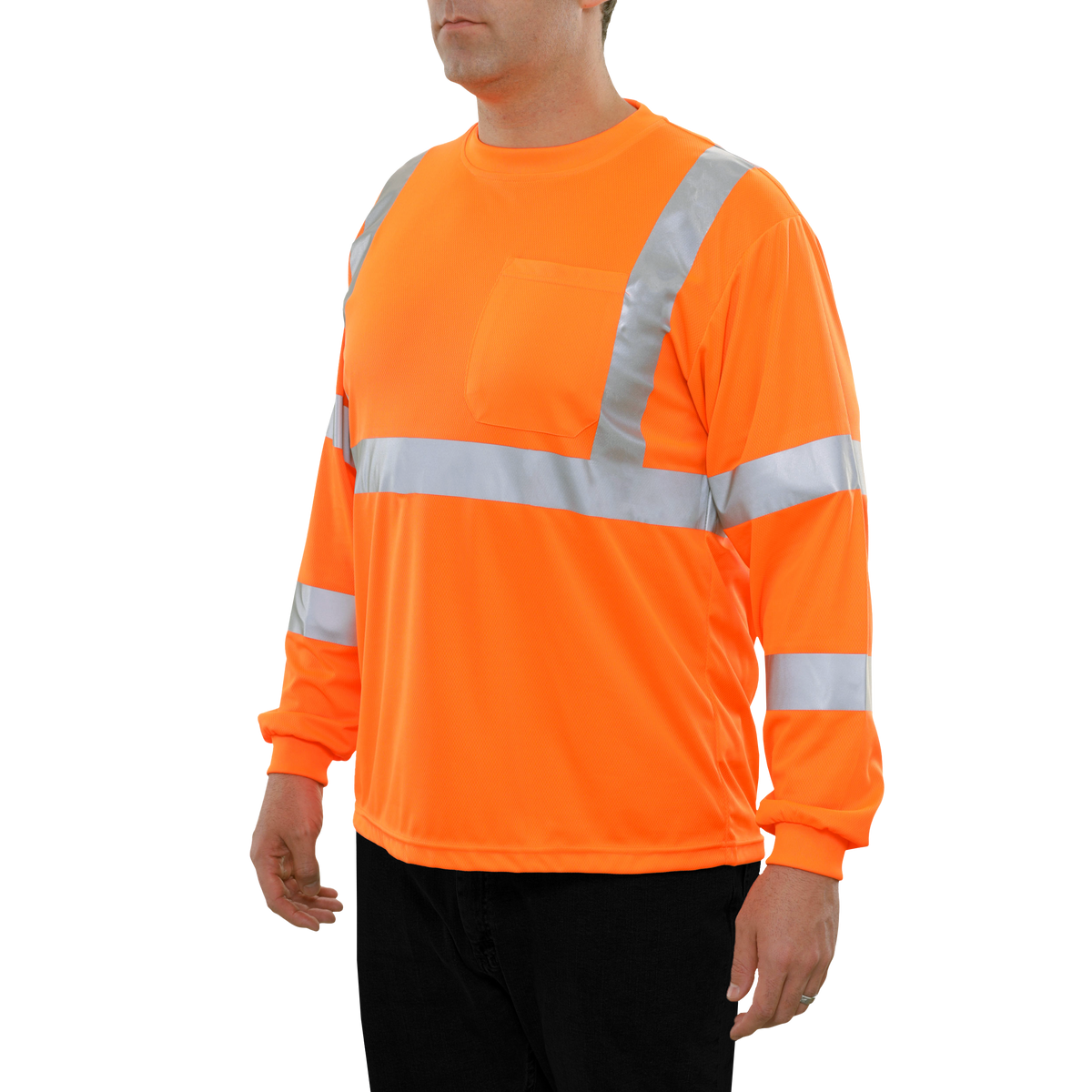 Reflective Apparel Hi-Vis Long Sleeve Birdseye Pocket Safety Shirt, ANSI Class 3, Orange view 2