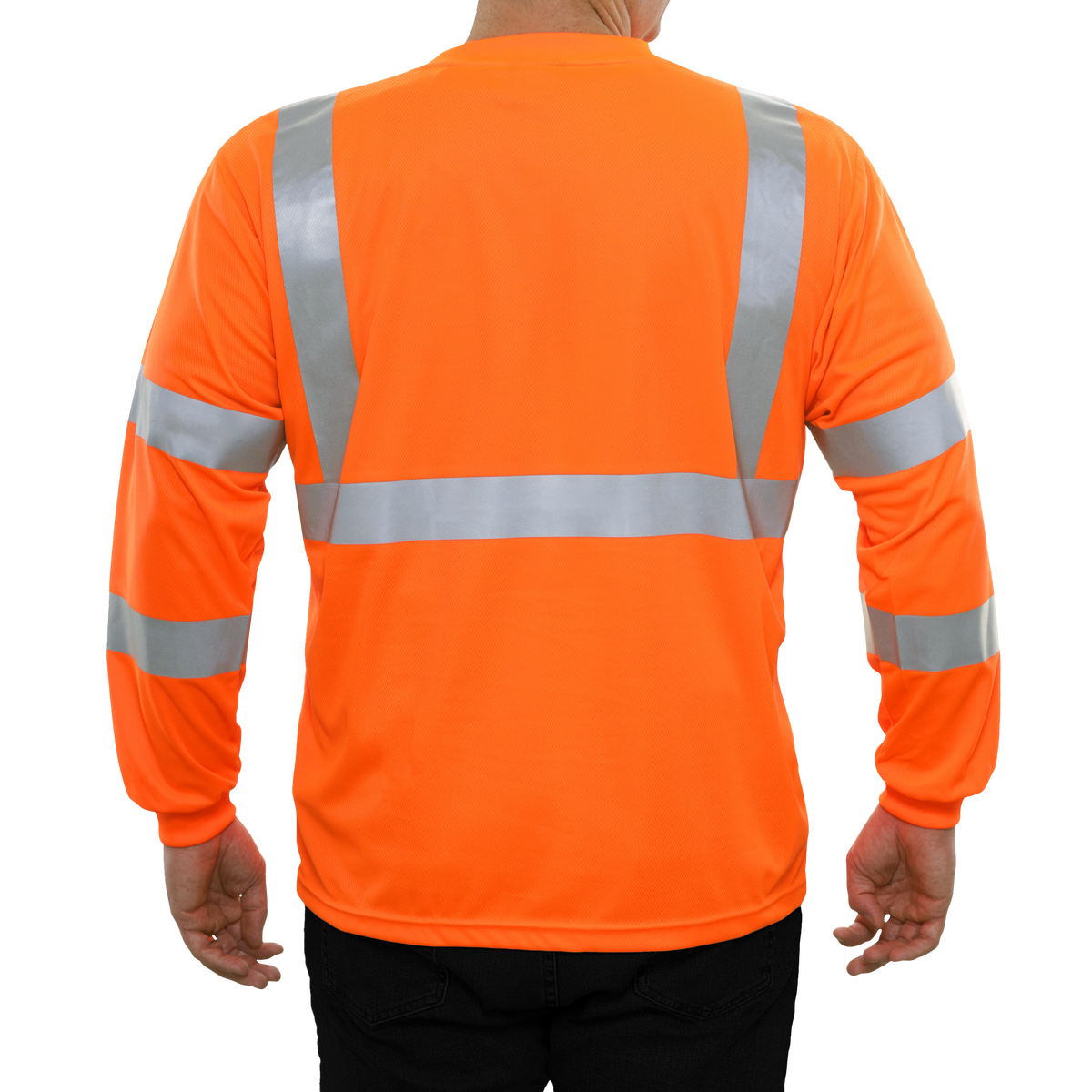 Reflective Apparel Hi-Vis Long Sleeve Birdseye Pocket Safety Shirt, ANSI Class 3, Orange view 3