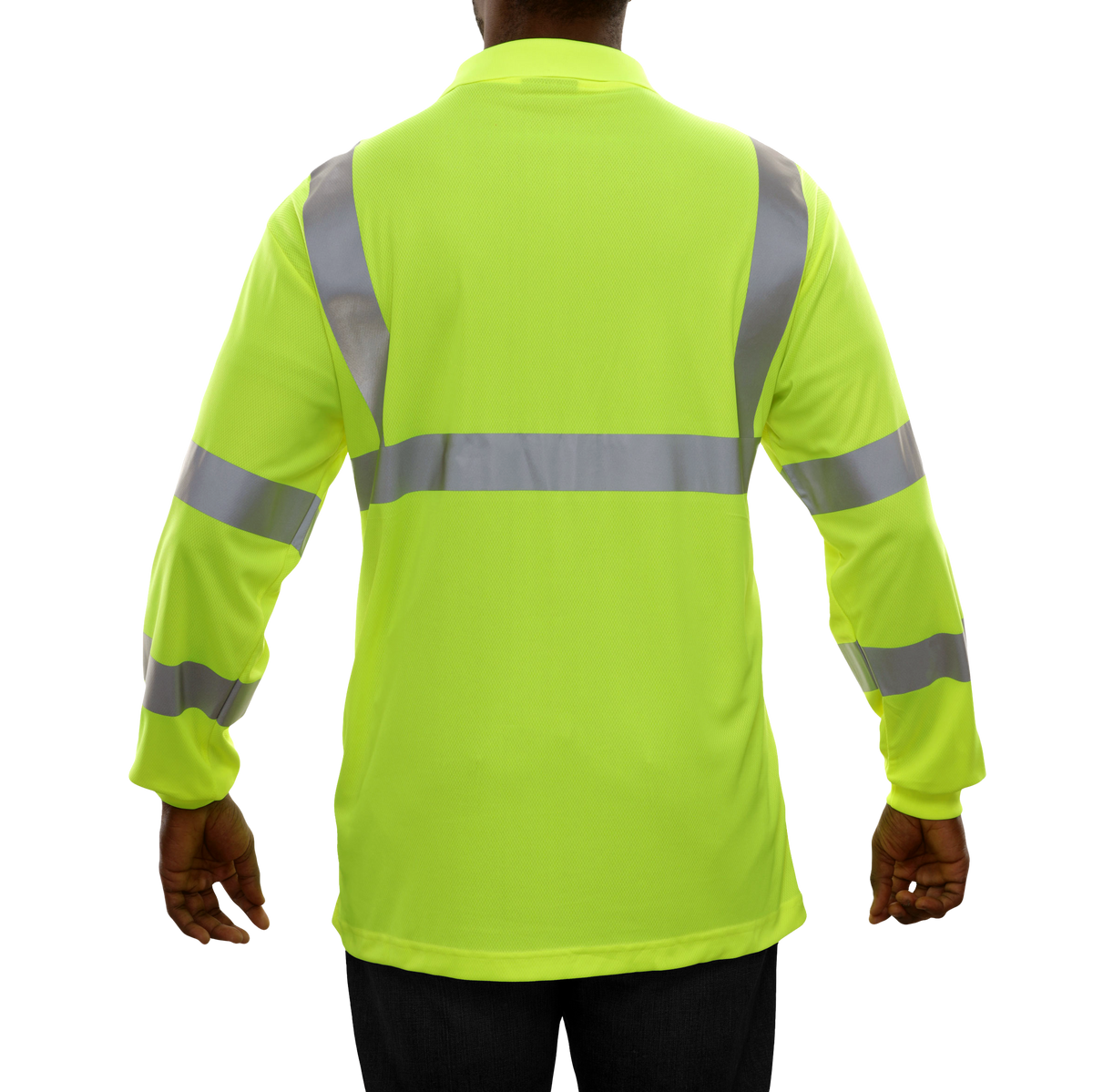 Reflective Apparel Hi-Vis Long Sleeve Birdseye Safety Polo, ANSI Class 3, Lime view 3