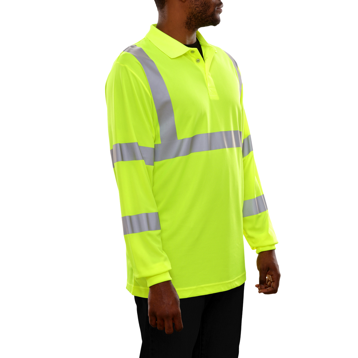 Reflective Apparel Hi-Vis Long Sleeve Birdseye Safety Polo, ANSI Class 3, Lime view 2