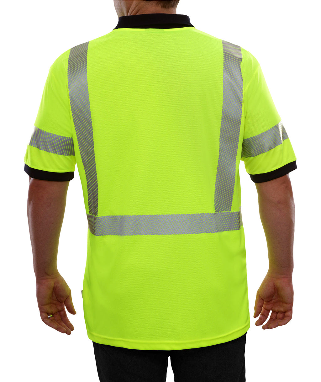 Reflective Apparel Hi-Vis Lime/Navy Birdseye Pocket Safety Polo with 3M Comfort Trim, ANSI Class 3, Lime/Navy view 2
