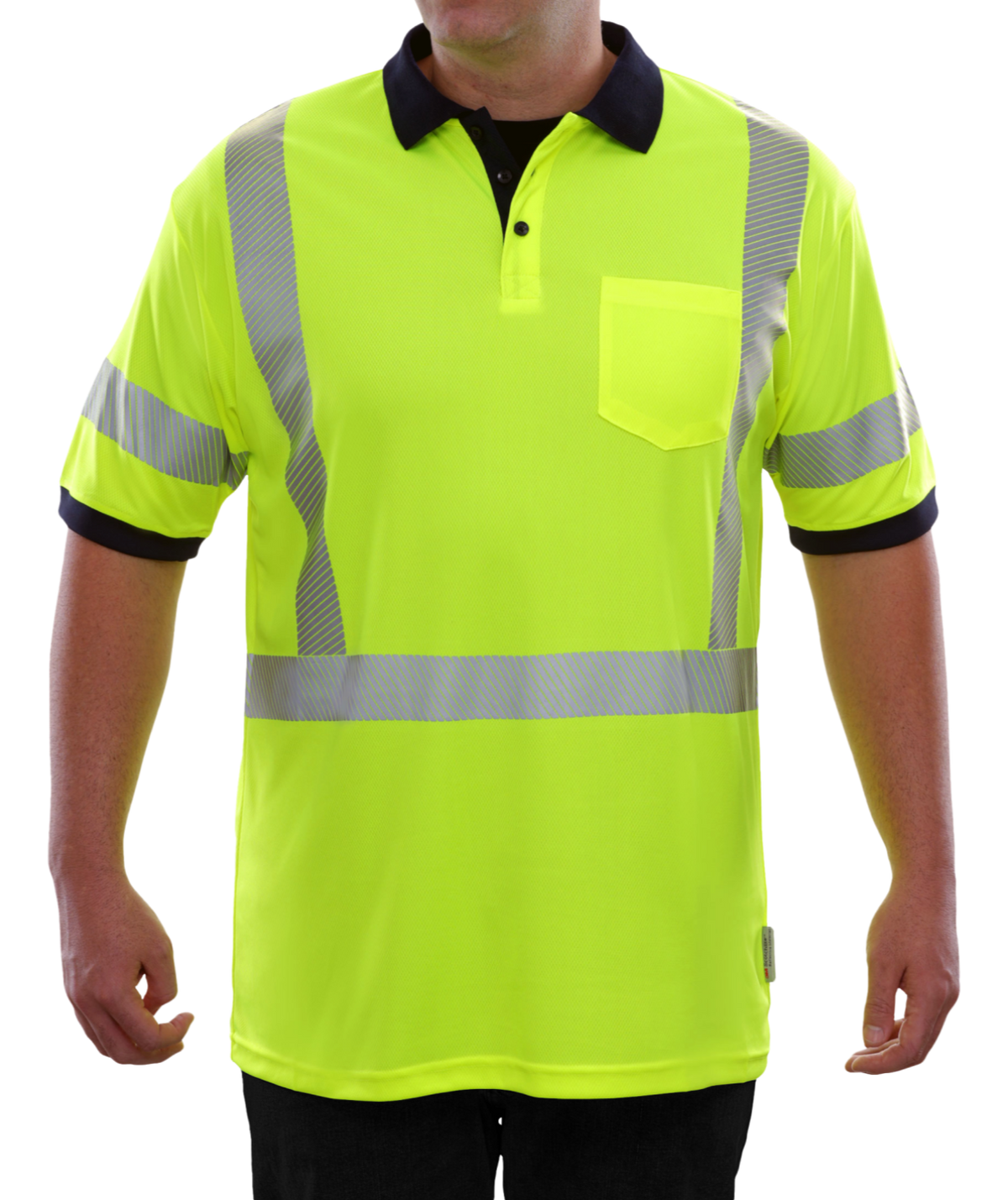 Reflective Apparel Hi-Vis Lime/Navy Birdseye Pocket Safety Polo with 3M Comfort Trim, ANSI Class 3, Lime/Navy