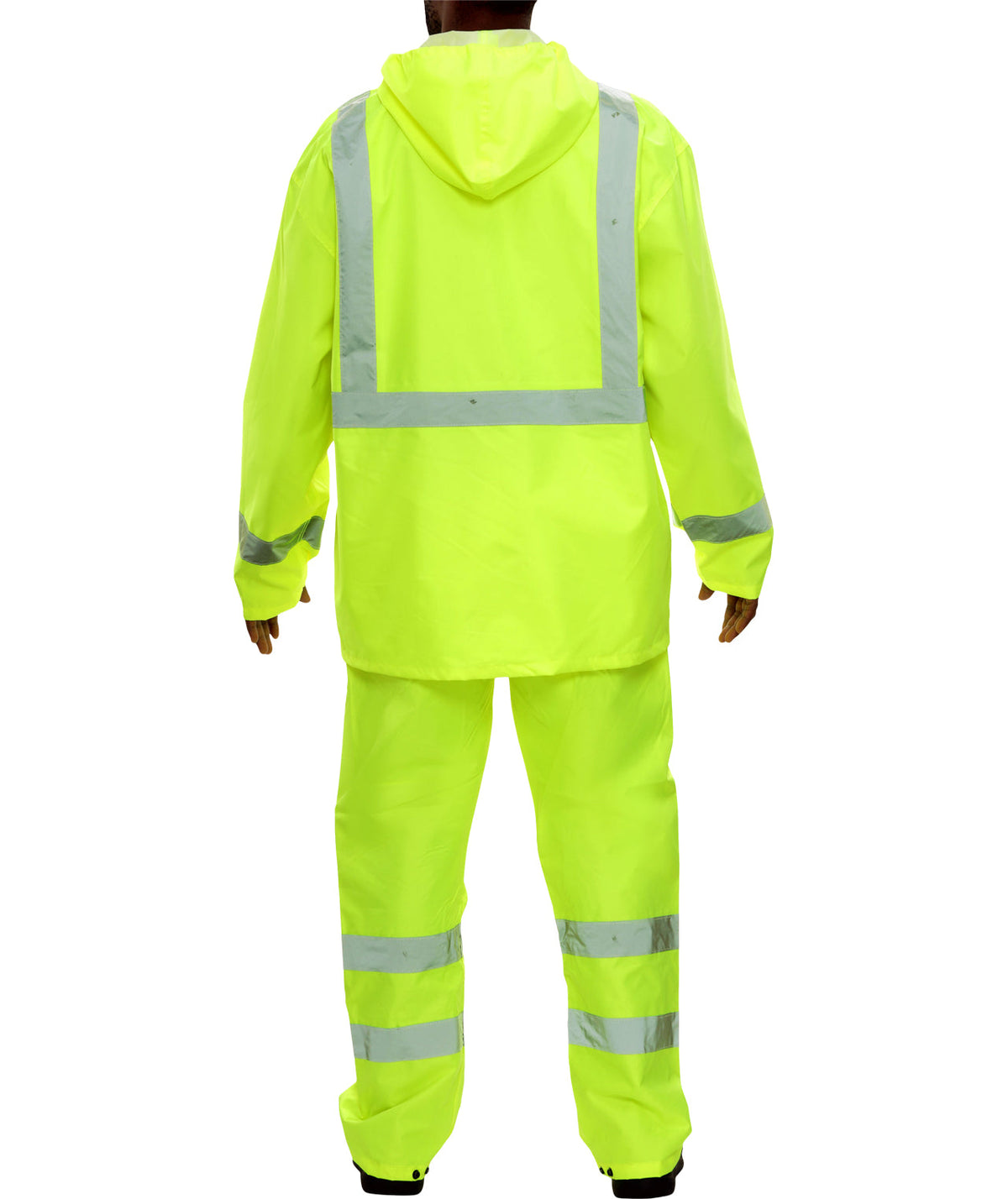 Reflective Apparel Hi-Vis Waterproof Rainsuit, Hooded Jacket and Pants, ANSI Class 3, Lime view 2