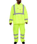 Reflective Apparel Hi-Vis Waterproof Rainsuit, Hooded Jacket and Pants, ANSI Class 3, Lime