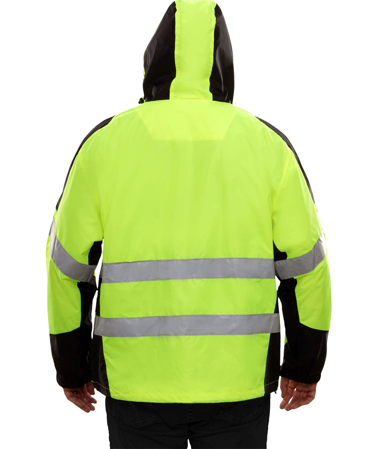 Reflective Apparel Hi-Vis Two-Tone Hooded Windbreaker, Water Resistant, ANSI Class 2, Lime/Black view 2