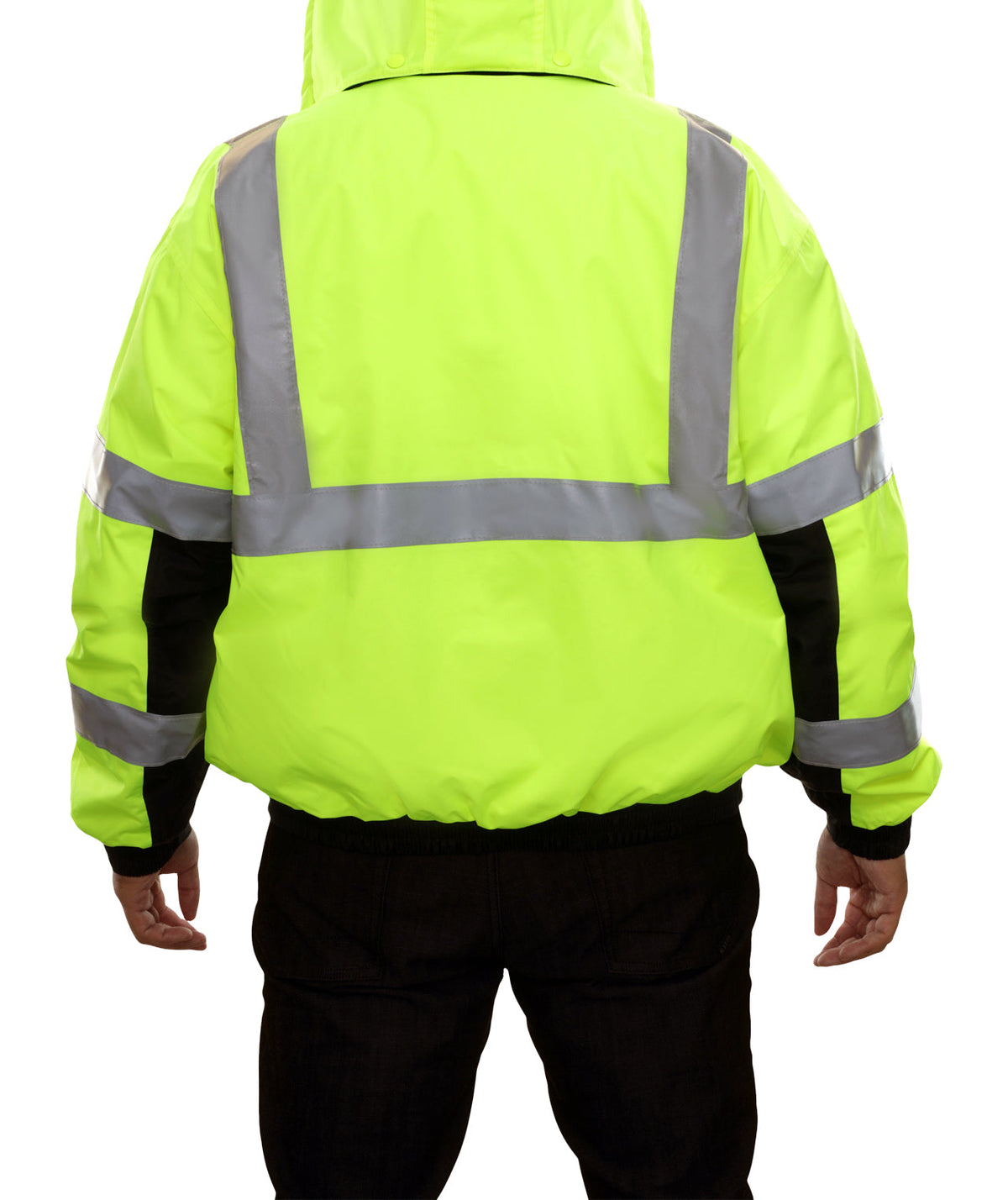 Reflective Apparel Hi-Vis Two-Tone Waterproof Hooded Bomber Jacket, ANSI Class 3, Lime/Black view 2