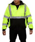 Reflective Apparel Hi-Vis Two-Tone Waterproof Hooded Bomber Jacket, ANSI Class 3, Lime/Black
