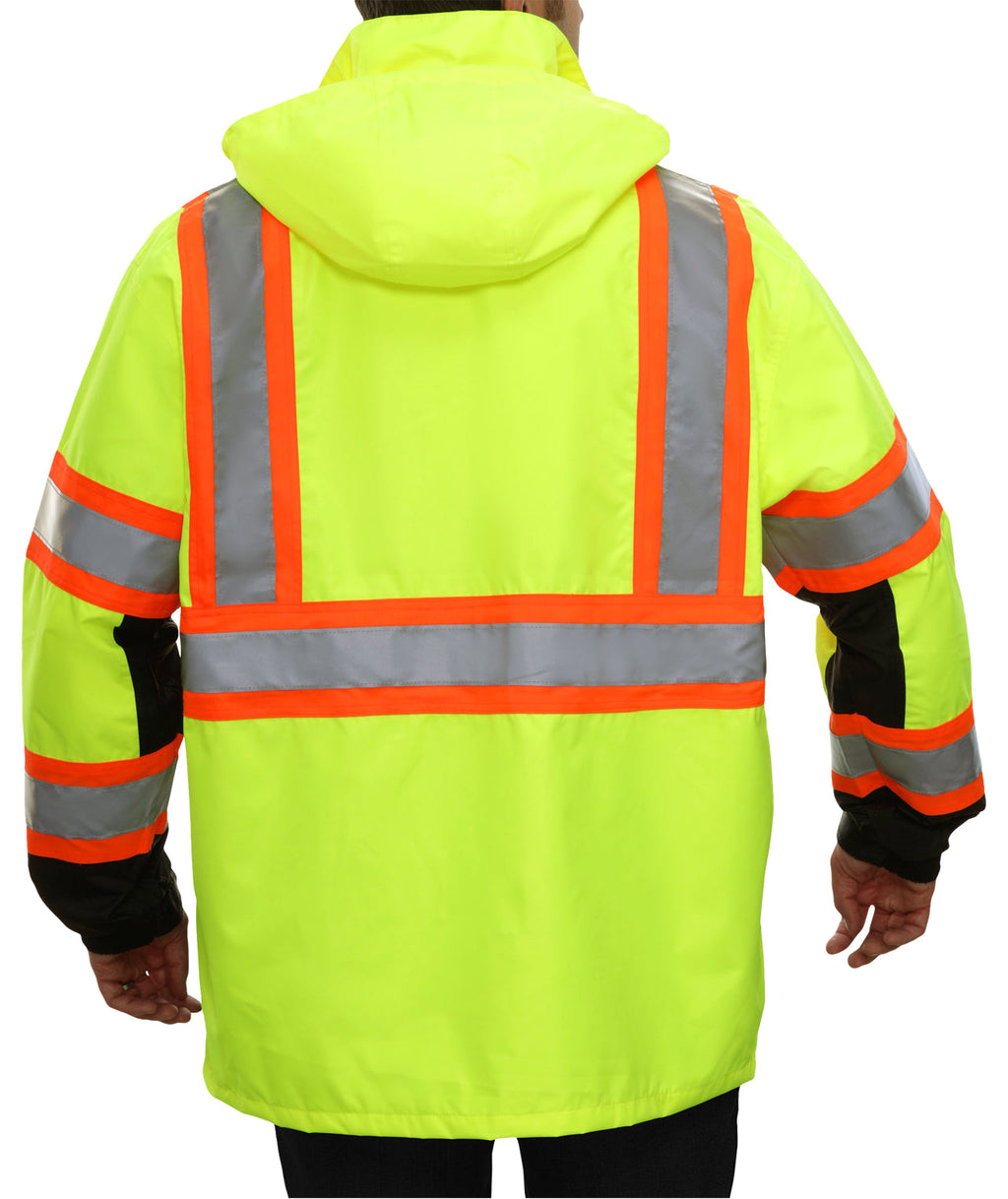 Reflective Apparel Hi-Vis DOT Waterproof Hooded Parka, ANSI Class 3, Lime/Black view 2