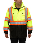 Reflective Apparel Hi-Vis DOT Waterproof Hooded Parka, ANSI Class 3, Lime/Black