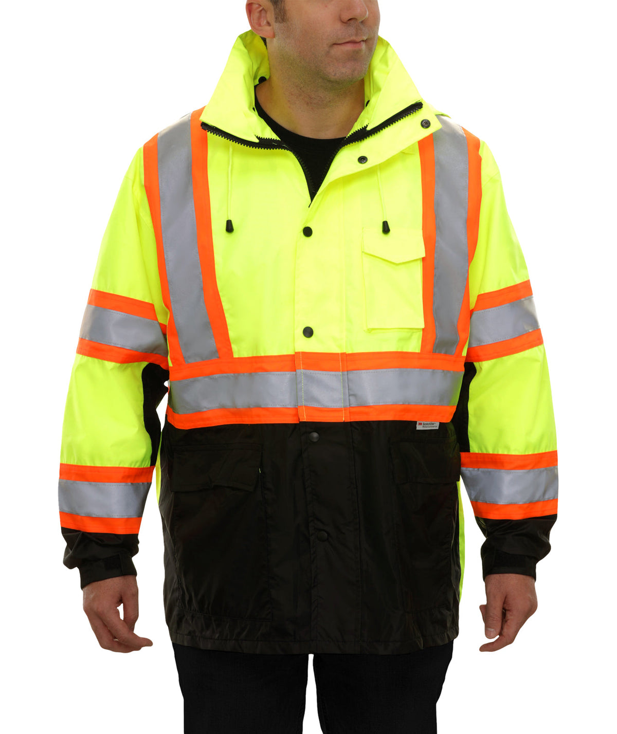 Reflective Apparel Hi-Vis DOT Waterproof Hooded Parka, ANSI Class 3, Lime/Black