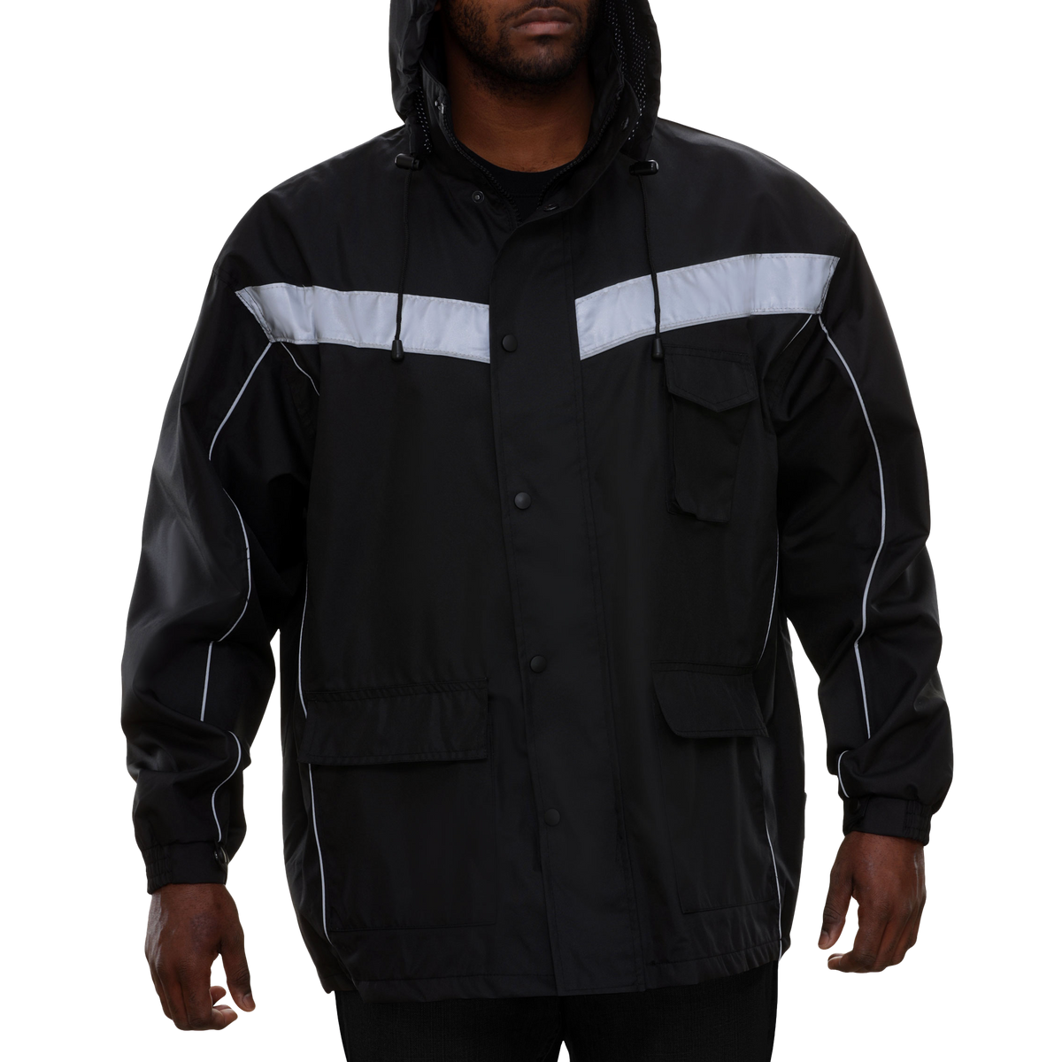 Reflective Apparel Waterproof Breathable Hooded Safety Parka, 300D Oxford, Black