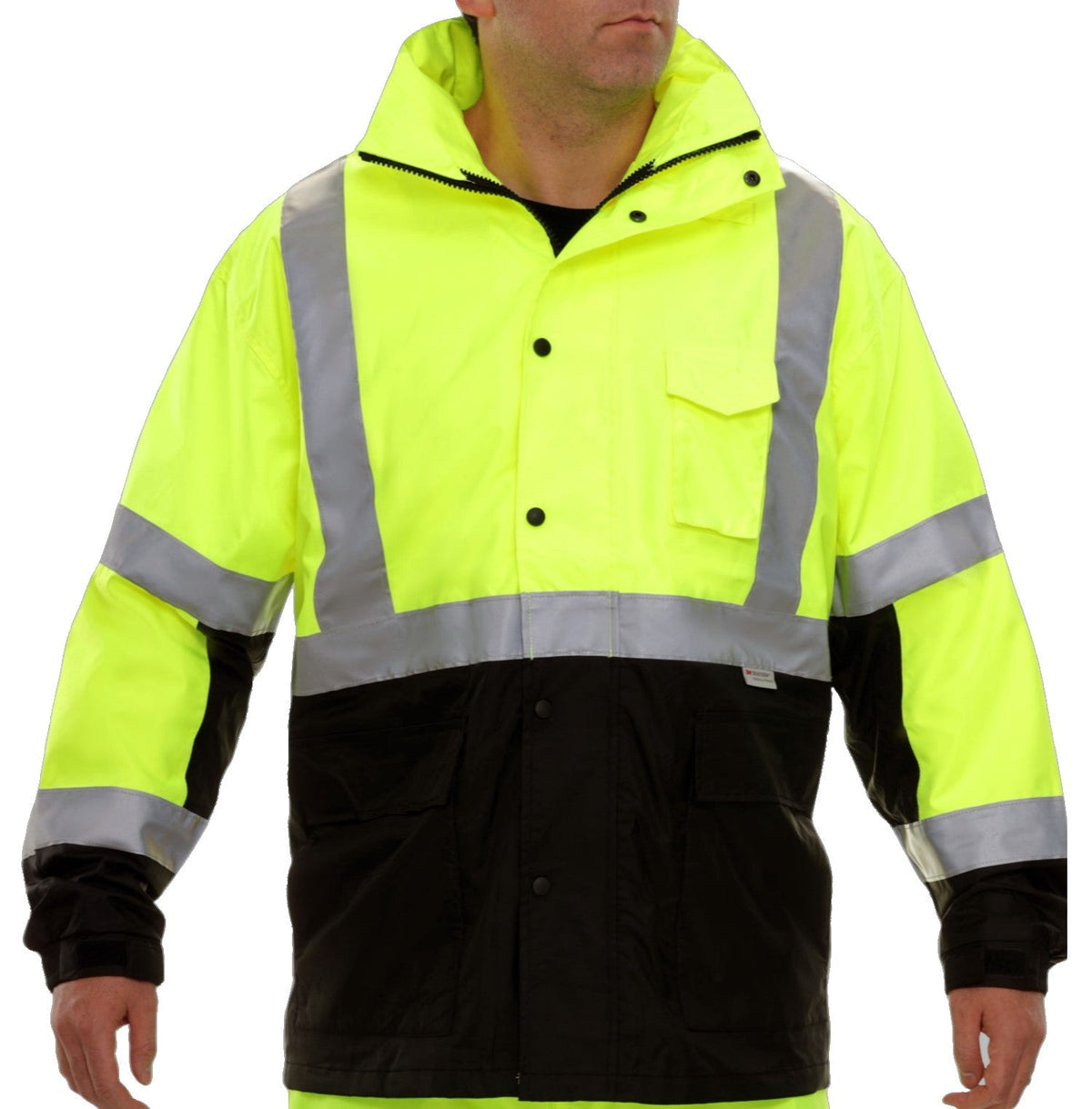 Reflective Apparel Waterproof Breathable Hooded Safety Parka, 300D Oxford, Lime/Black