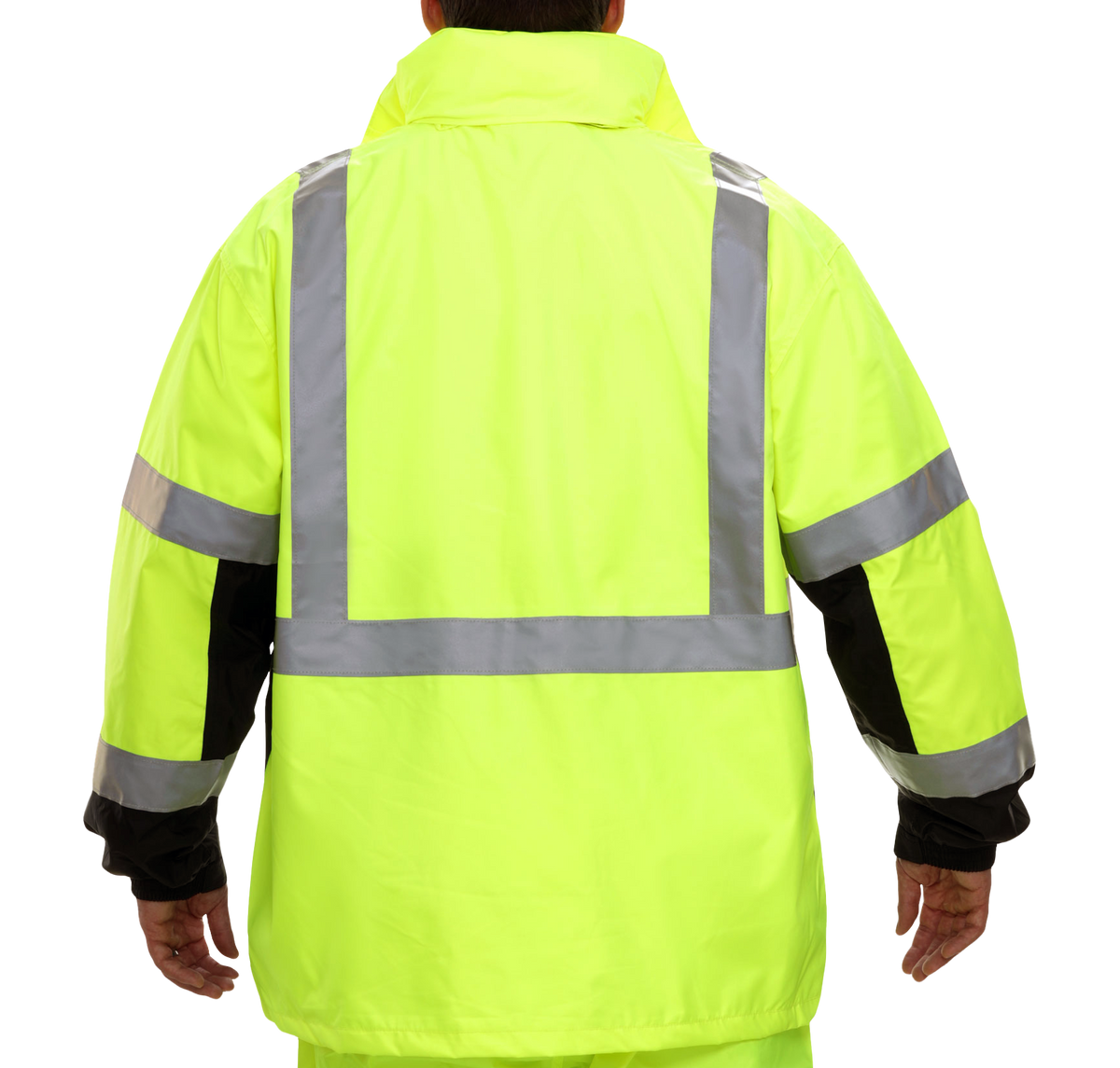 Reflective Apparel Waterproof Breathable Hooded Safety Parka, 300D Oxford, Lime/Black view 2