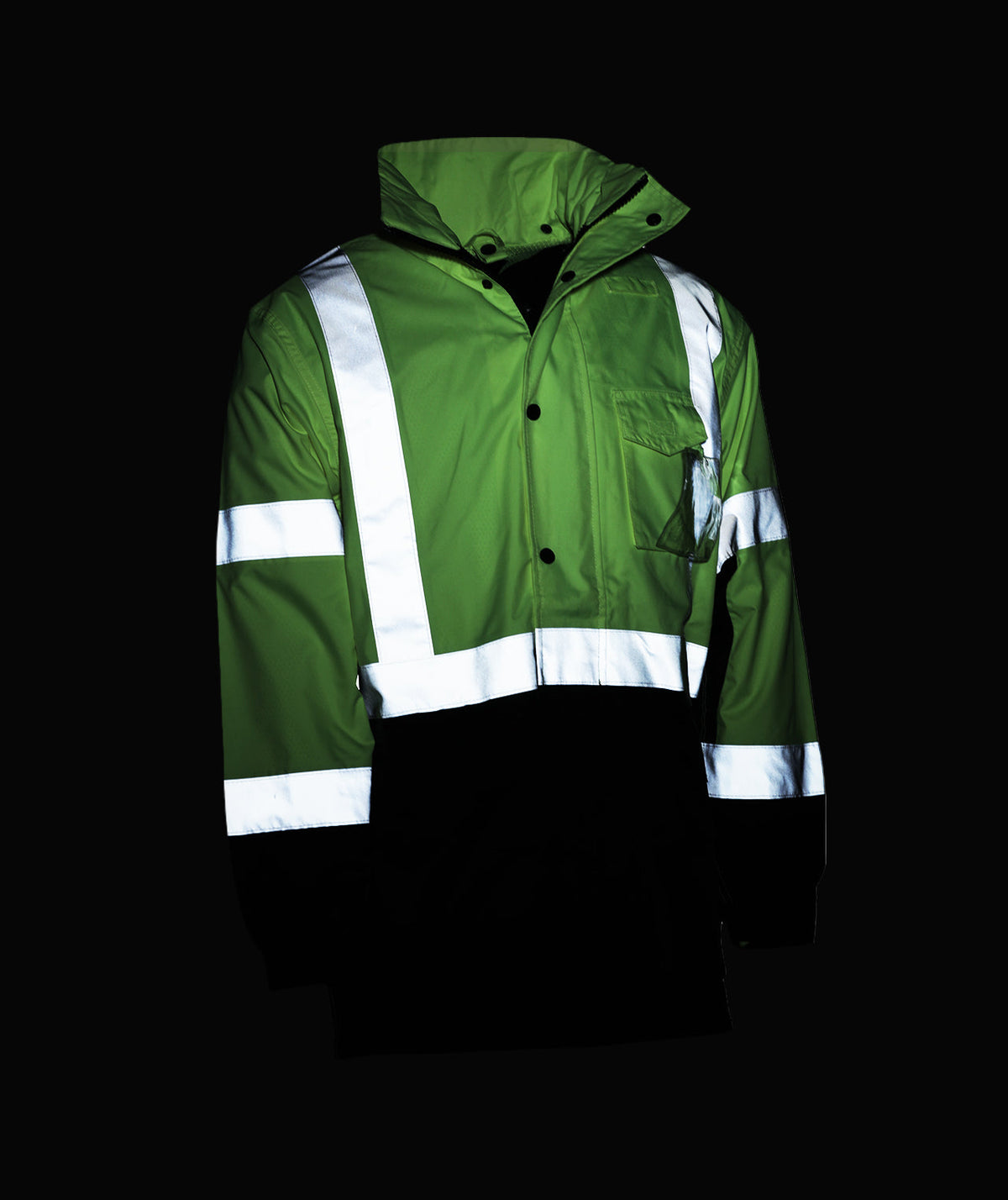 Reflective Apparel Waterproof Breathable Hooded Safety Parka, 300D Oxford, Lime/Black view 4