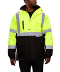 Reflective Apparel Hi-Vis Thinsulate Waterproof Hooded Parka, ANSI Class 3, Lime/Black
