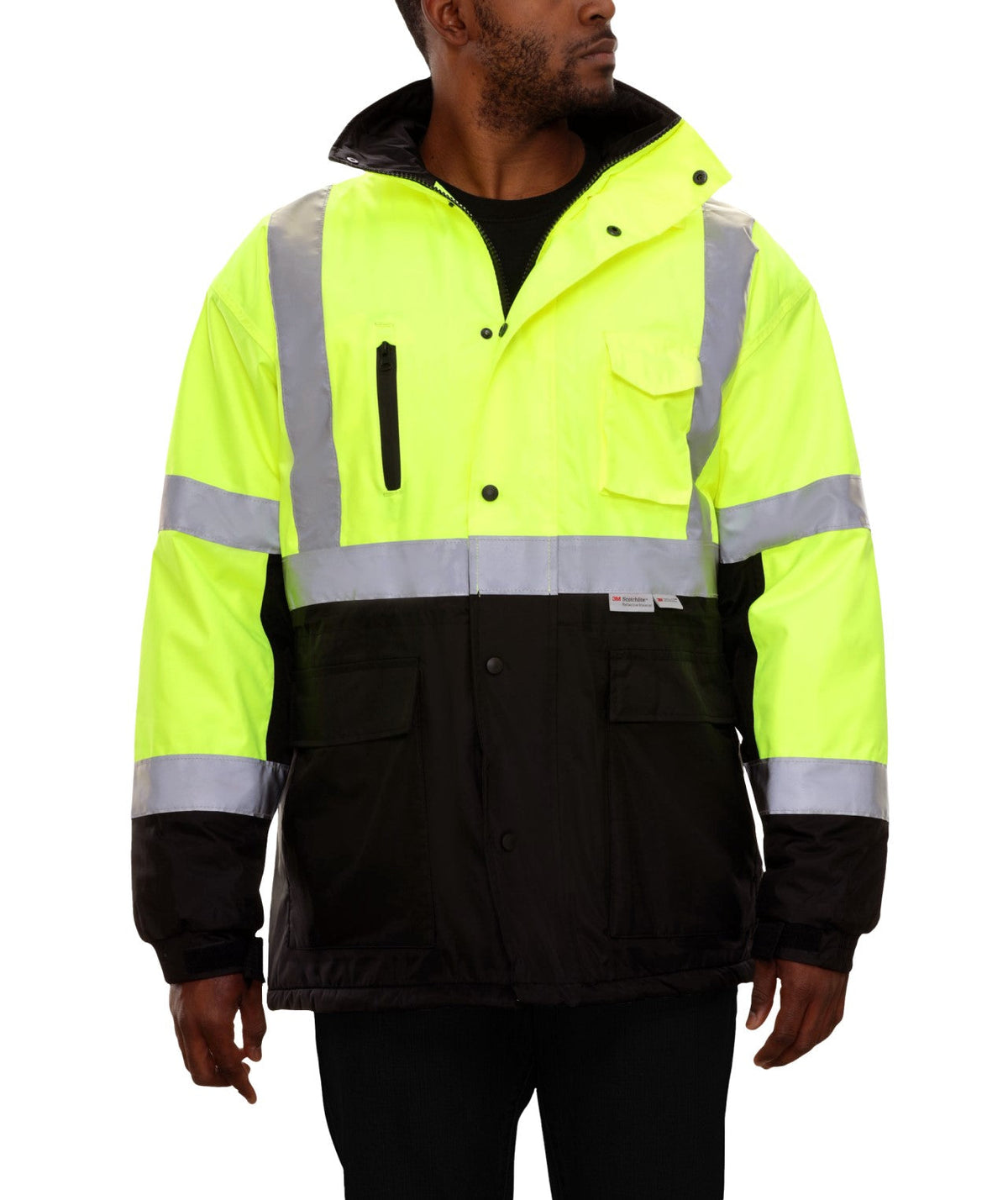 Reflective Apparel Hi-Vis Thinsulate Waterproof Hooded Parka, ANSI Class 3, Lime/Black