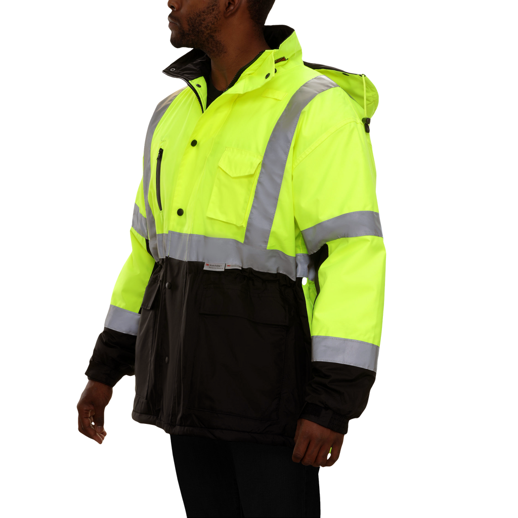 Reflective Apparel Hi-Vis Thinsulate Waterproof Hooded Parka, ANSI Class 3, Lime/Black view 2