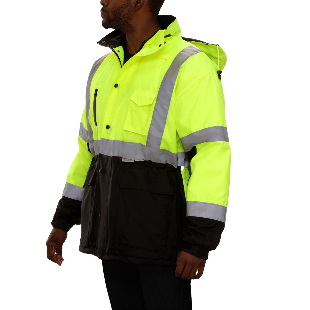 Reflective Apparel Hi-Vis Thinsulate Waterproof Hooded Parka, ANSI Class 3, Lime/Black view 2
