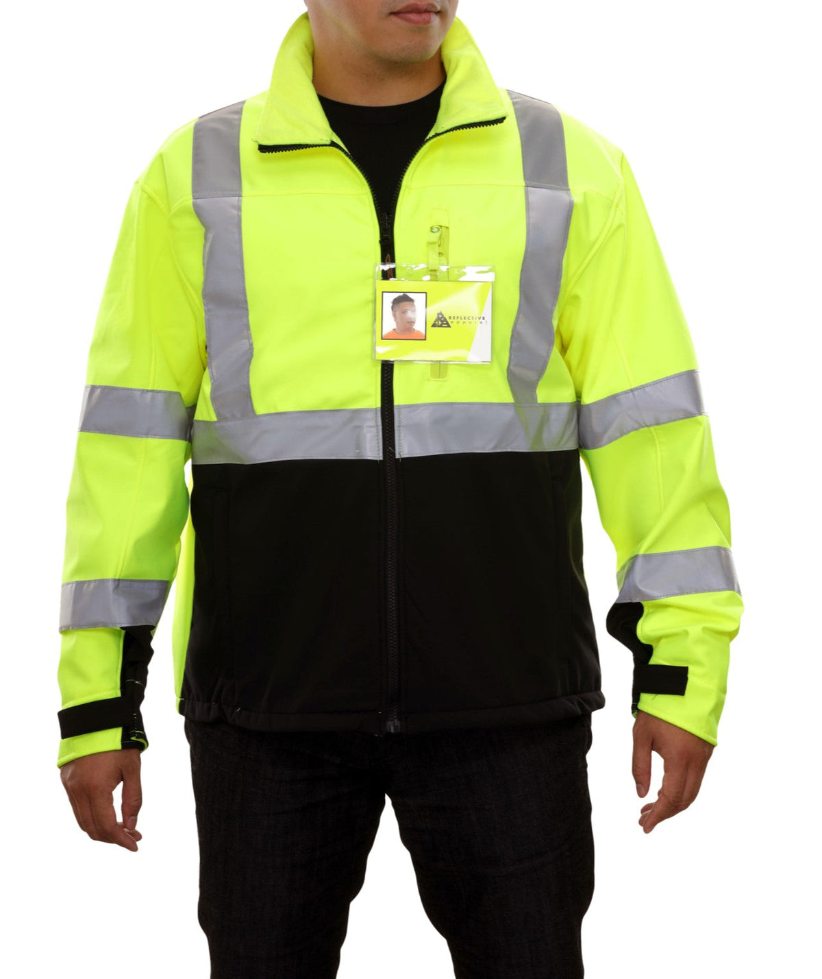 Reflective Apparel Hi-Vis Soft Shell Safety Jacket, Water Resistant, ANSI Class 3, Lime/Black
