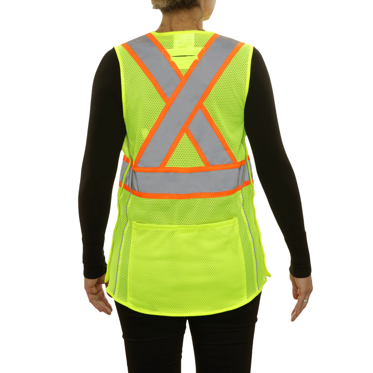 Reflective Apparel Women's X-Back Mesh Safety Vest with Contrast Trim, ANSI Class 2, Lime view 3