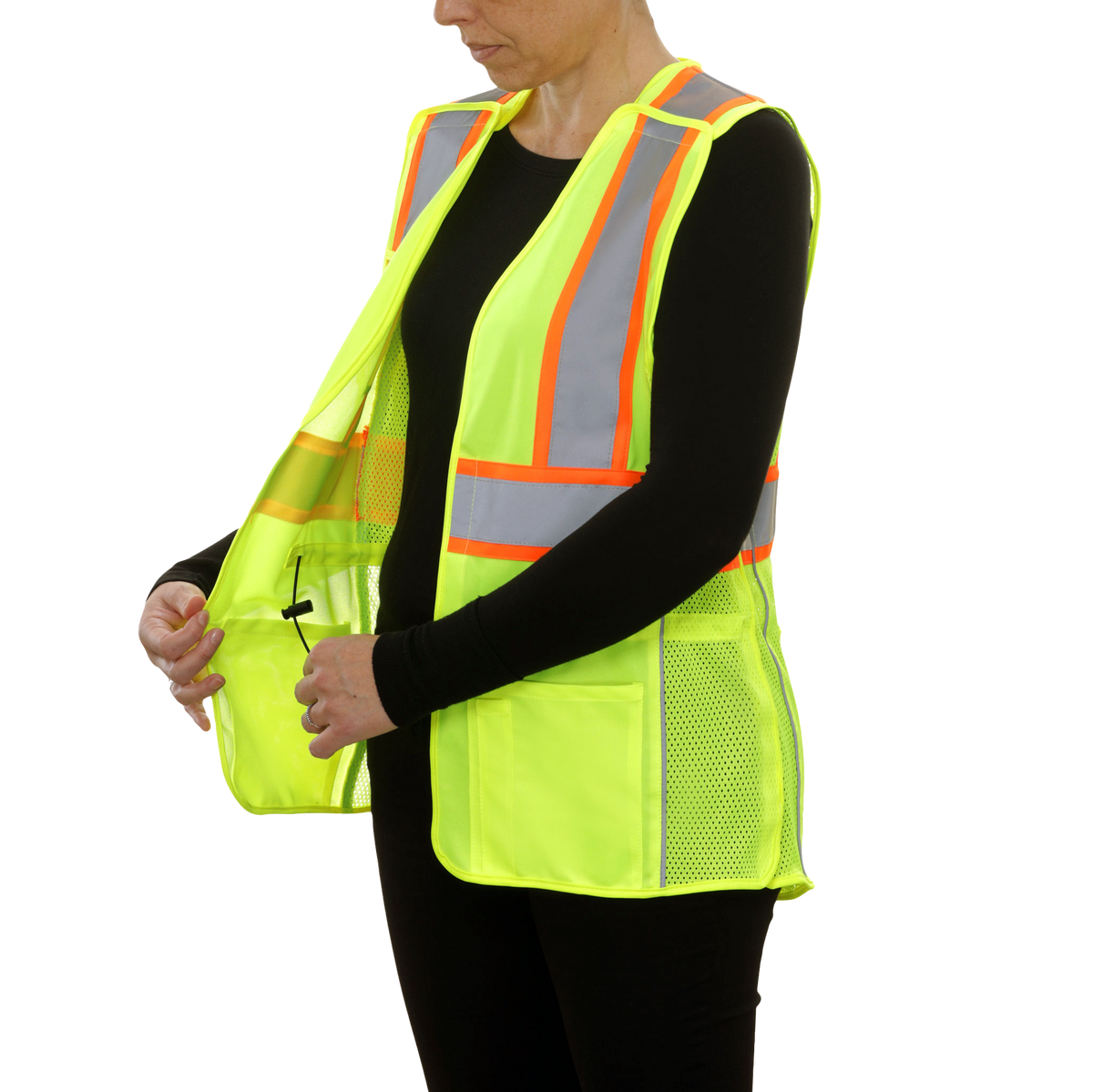 Reflective Apparel Women's X-Back Mesh Safety Vest with Contrast Trim, ANSI Class 2, Lime view 2