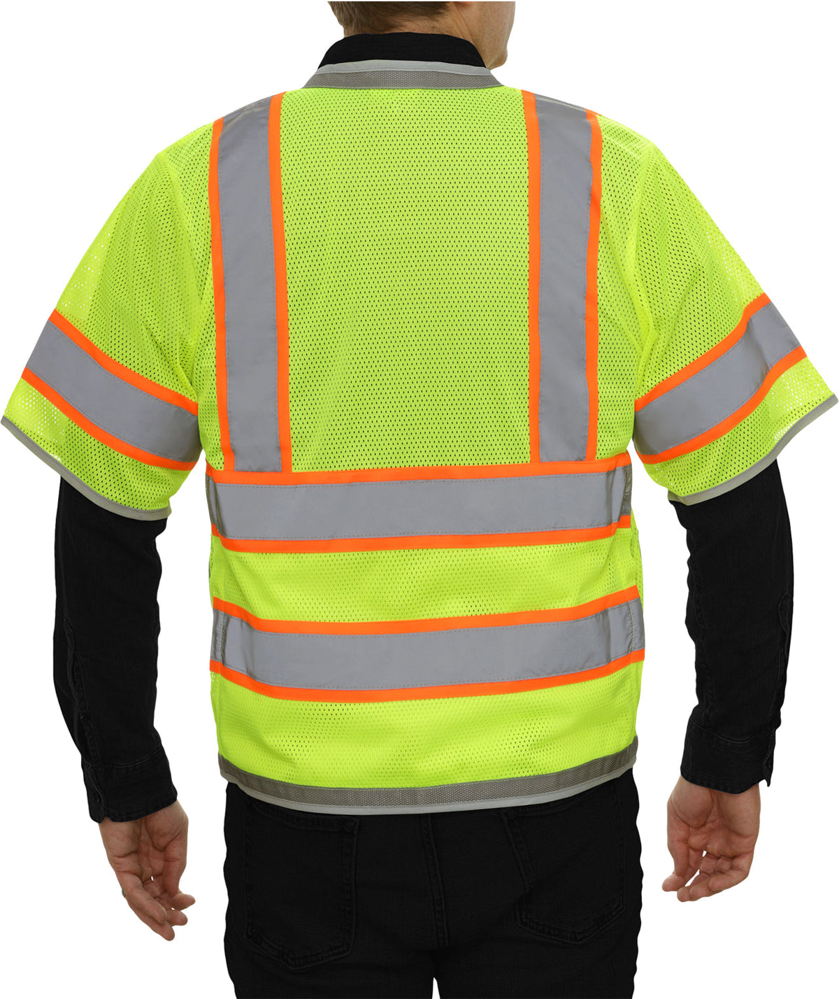 Reflective Apparel Multi-Pocket Surveyor Mesh Safety Vest with Contrast Trim, ANSI Class 3, Lime view 2
