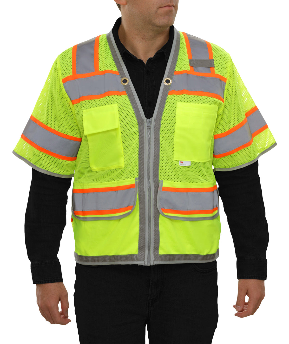 Reflective Apparel Multi-Pocket Surveyor Mesh Safety Vest with Contrast Trim, ANSI Class 3, Lime
