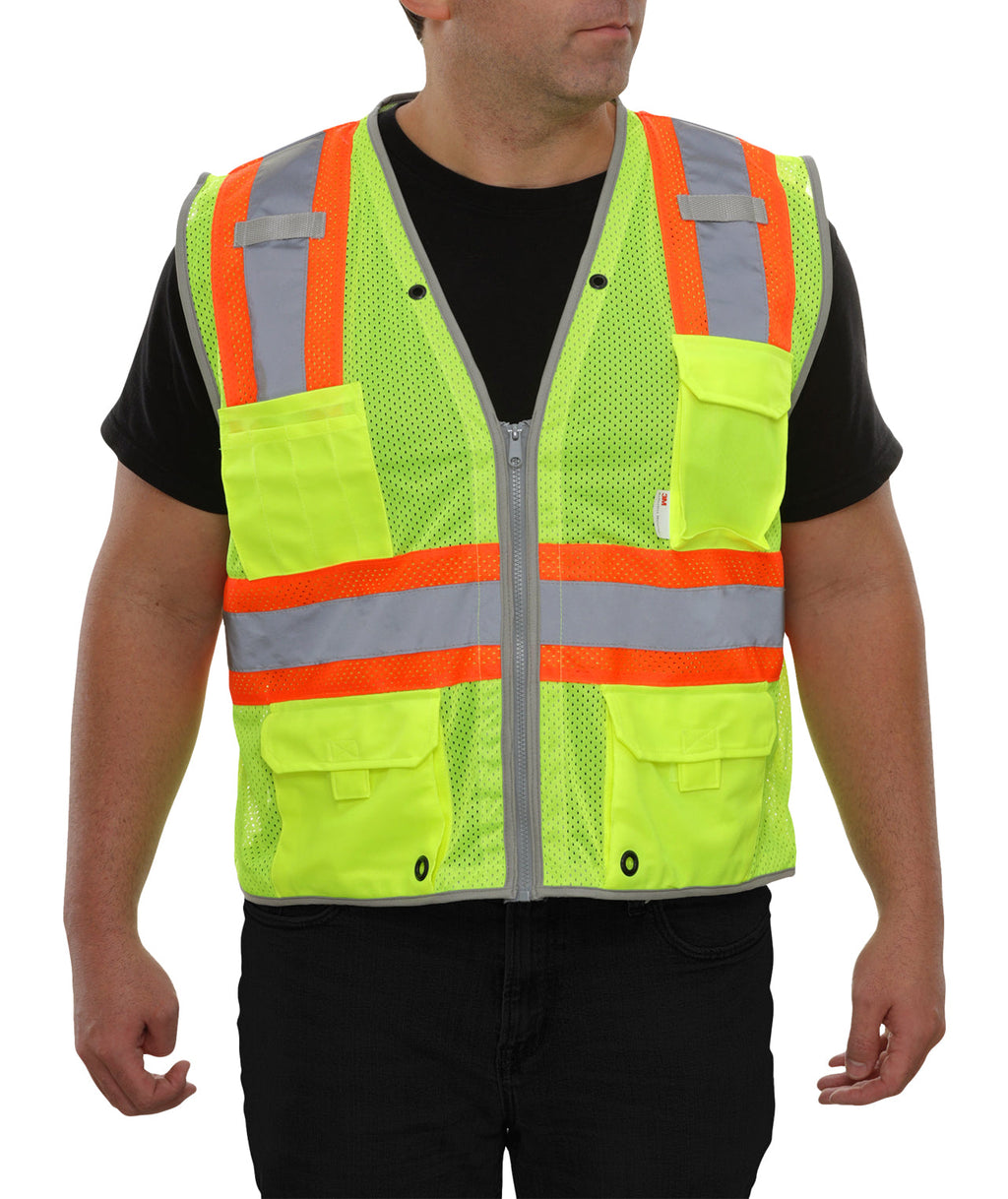 Reflective Apparel Surveyor Mesh Safety Vest with Contrast Trim, ANSI Class 2, Lime