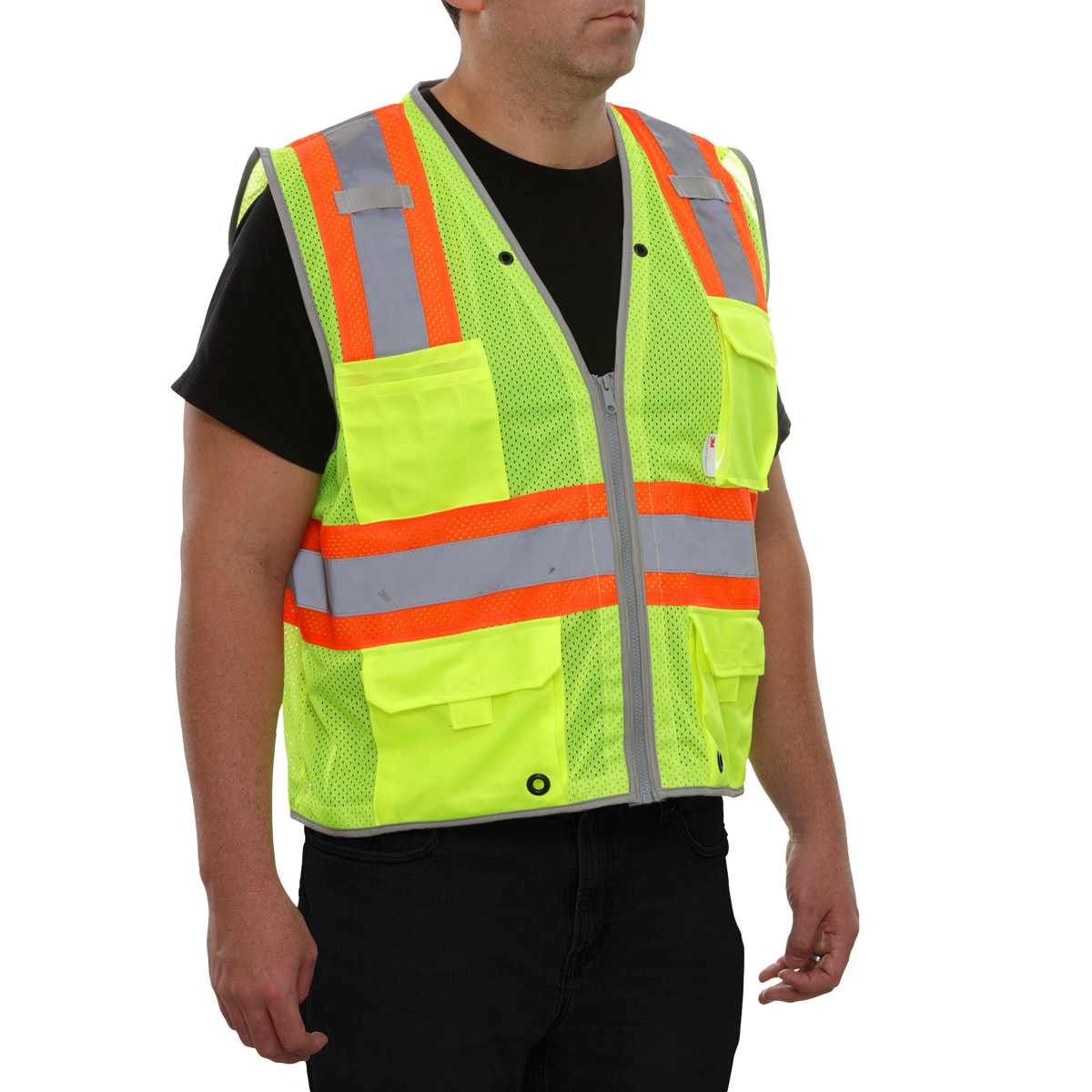 Reflective Apparel Surveyor Mesh Safety Vest with Contrast Trim, ANSI Class 2, Lime view 2