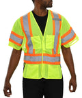 Reflective Apparel 5-Point Breakaway Mesh Safety Vest with Adjustable Side Wraps, ANSI Class 3, Lime