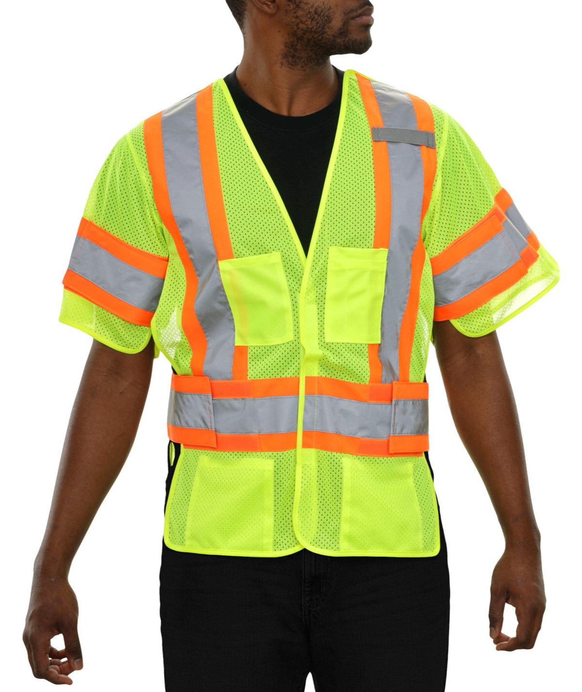 Reflective Apparel 5-Point Breakaway Mesh Safety Vest with Adjustable Side Wraps, ANSI Class 3, Lime
