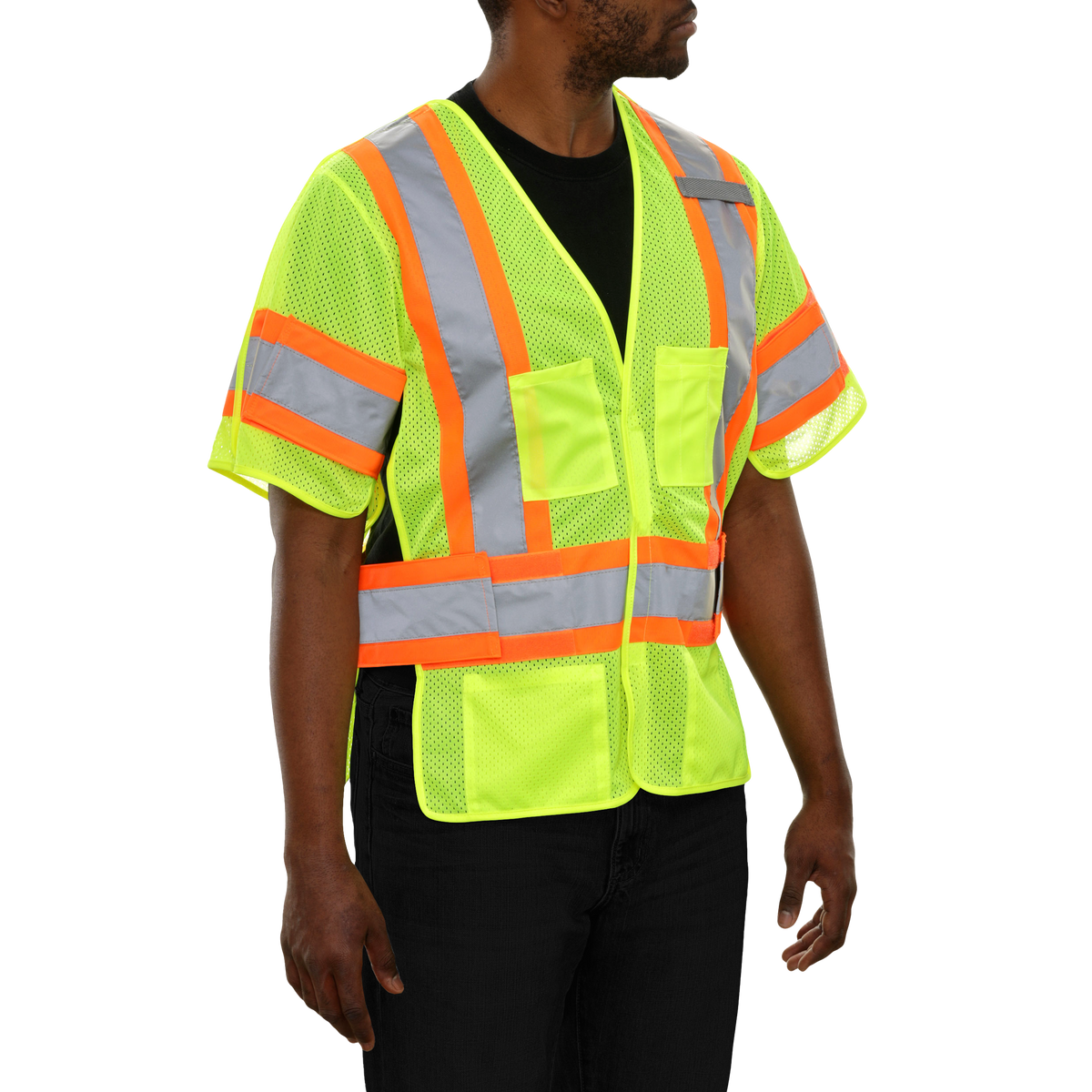 Reflective Apparel 5-Point Breakaway Mesh Safety Vest with Adjustable Side Wraps, ANSI Class 3, Lime view 2