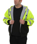 Reflective Apparel Hi-Vis Two-Tone Thermal Lined Full Zip Safety Hoodie, 16 oz, ANSI Class 3, Lime/Black