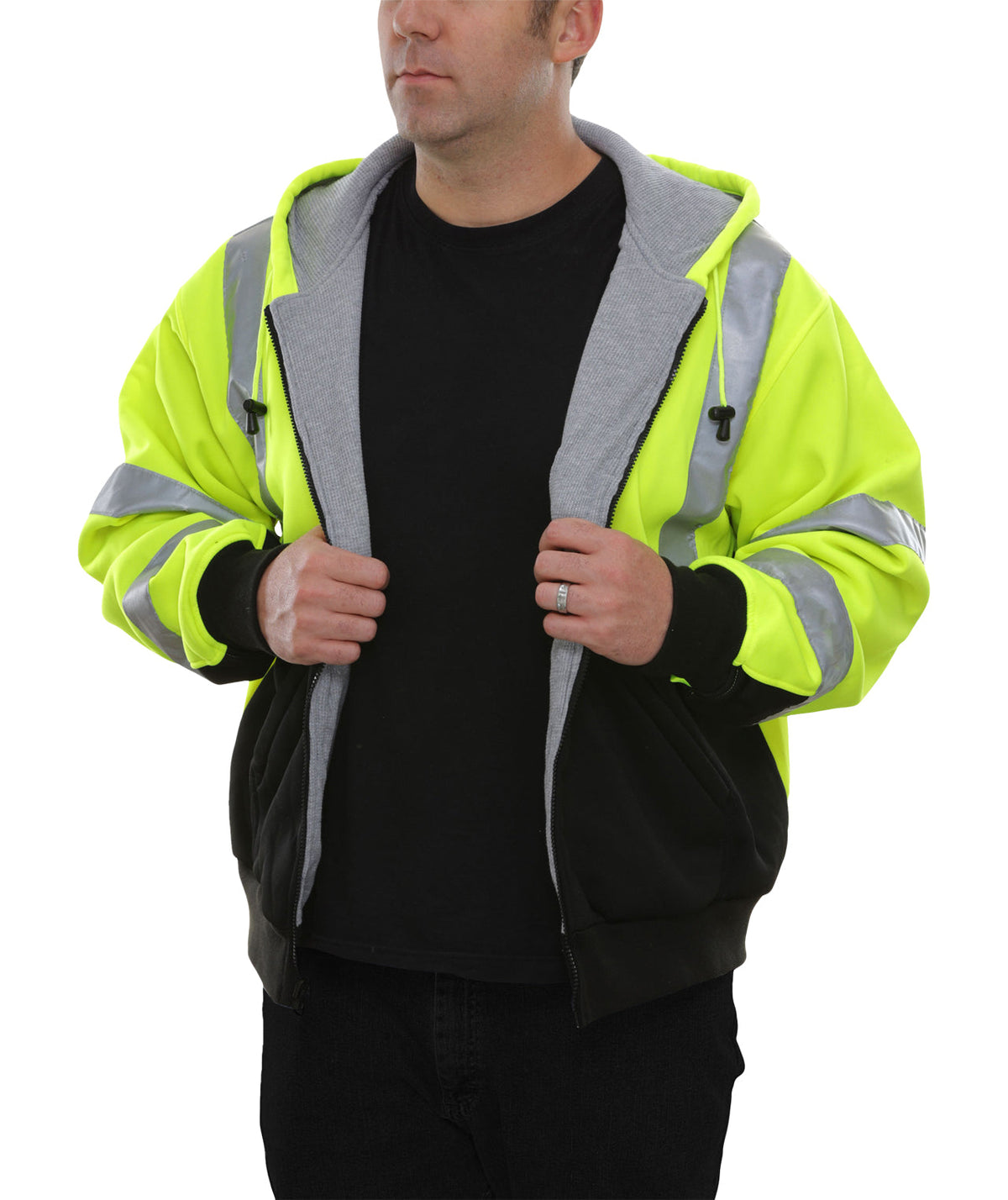Reflective Apparel Hi-Vis Two-Tone Thermal Lined Full Zip Safety Hoodie, 16 oz, ANSI Class 3, Lime/Black