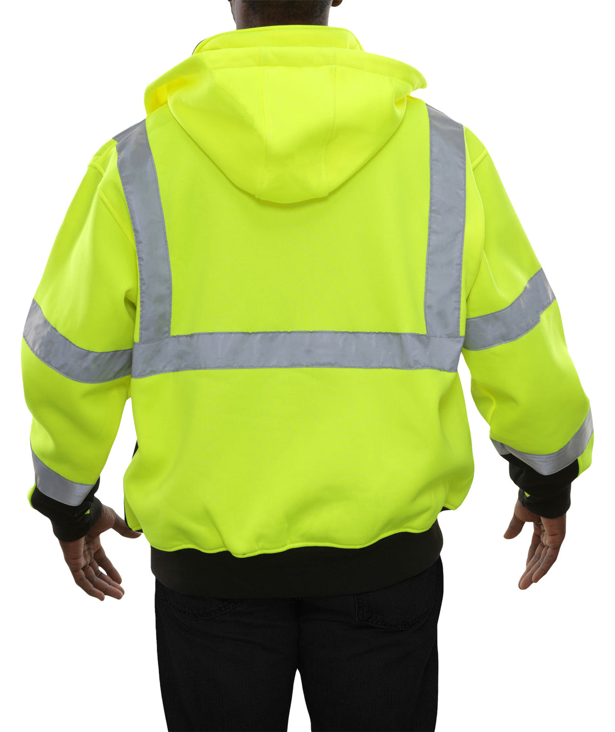 Reflective Apparel Hi-Vis Two-Tone Thermal Lined Full Zip Safety Hoodie, 16 oz, ANSI Class 3, Lime/Black view 2