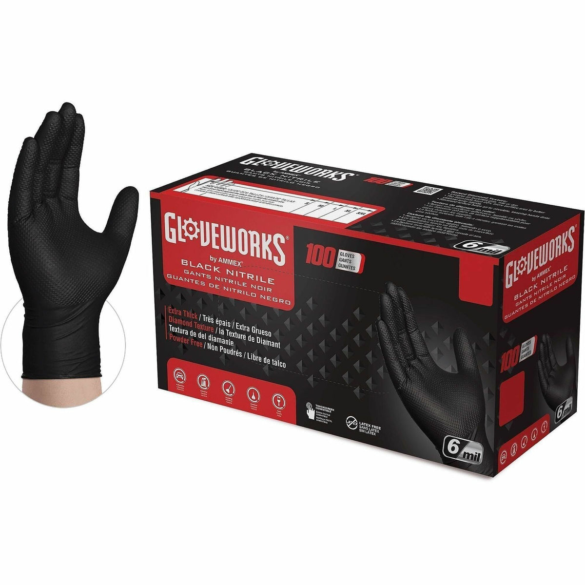 Nitrile Gloves - Diamond Grip 6Mil Black