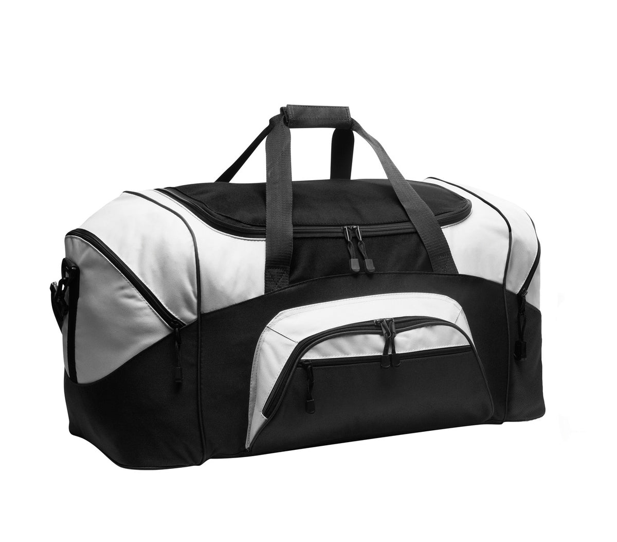 Port Authority Standard Colorblock Sport Duffel – Black/Grey – front