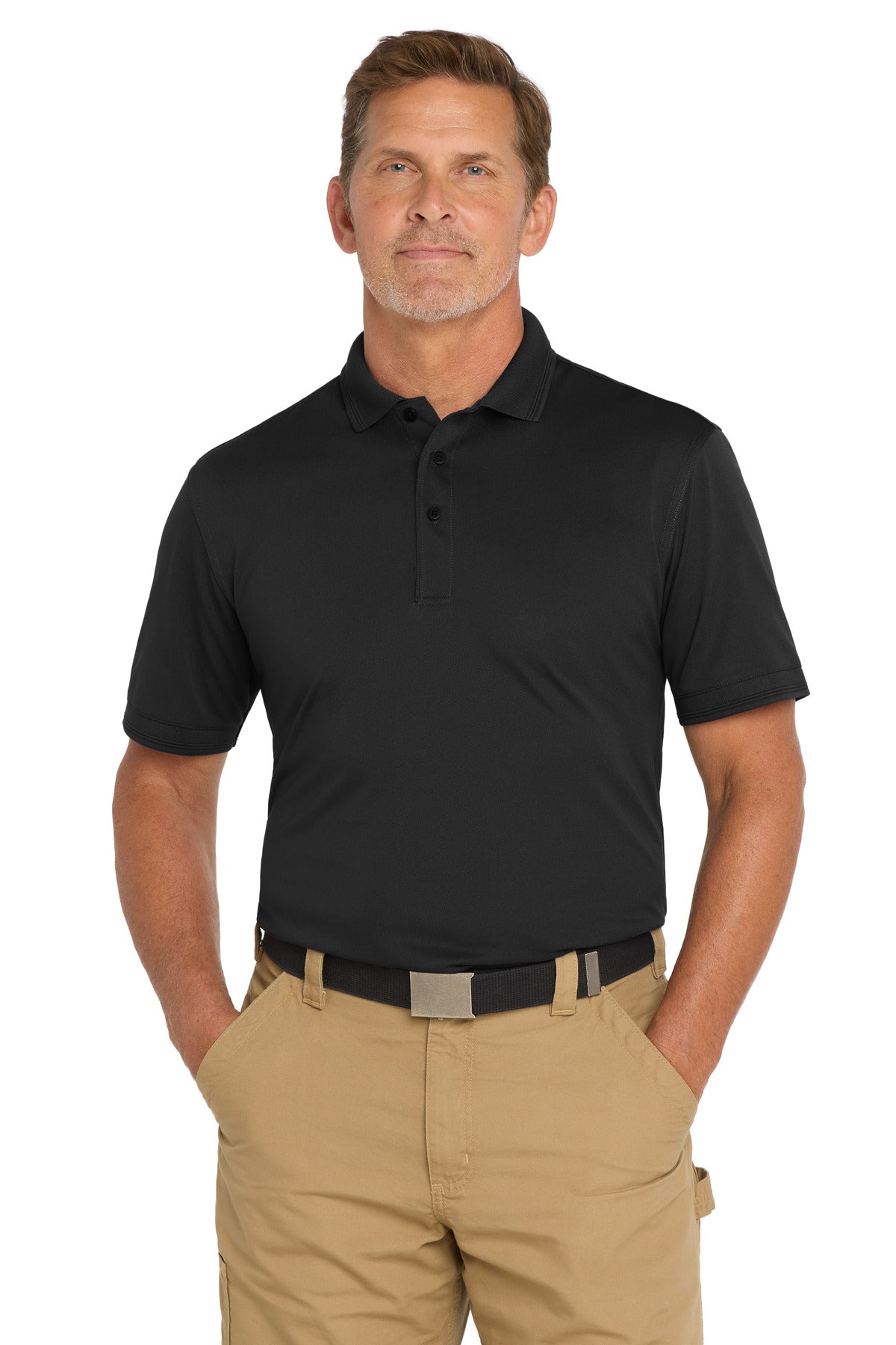 CornerStone Industrial Snag-Proof Pique Polo – Black – front