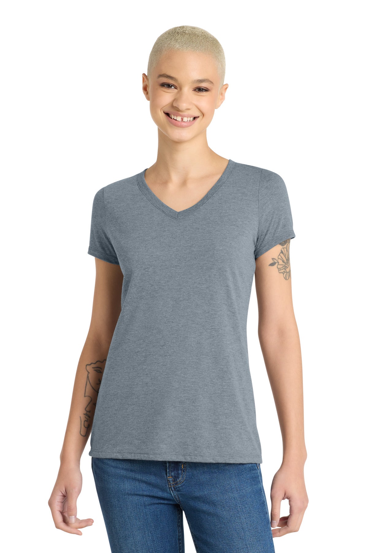 District Women's Perfect Tri V-Neck Tee – Flint Blue Heather