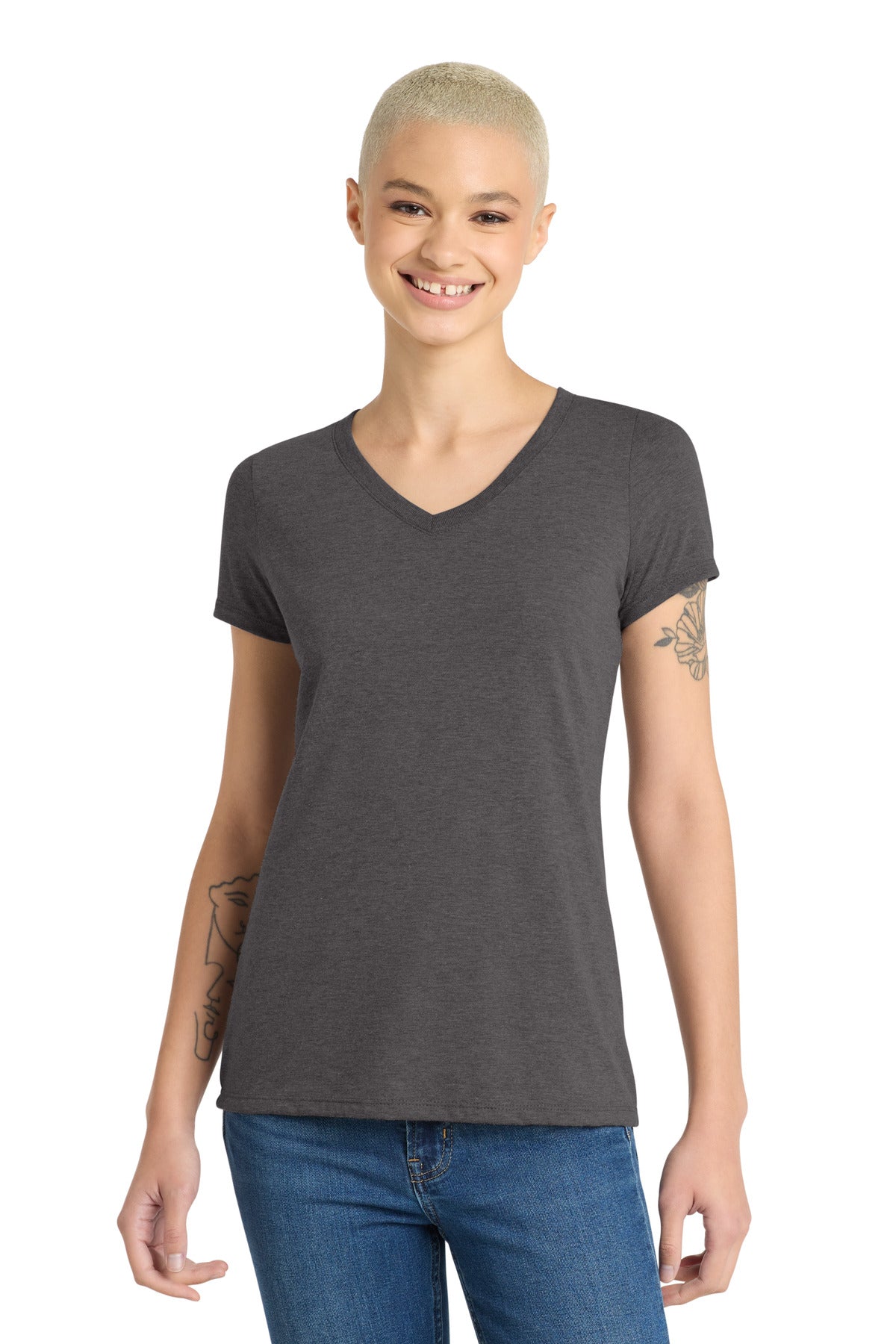 District Women's Perfect Tri V-Neck Tee – Heathered Charcoal
