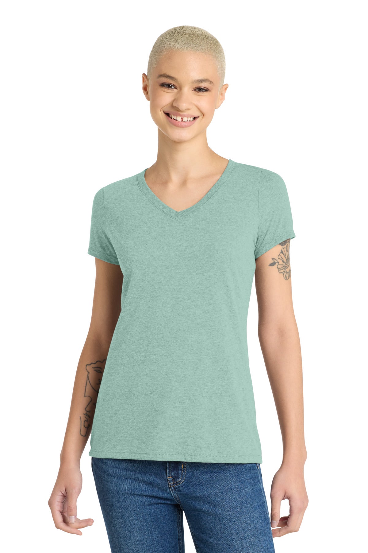 District Women's Perfect Tri V-Neck Tee – Heathered Dusty Sage