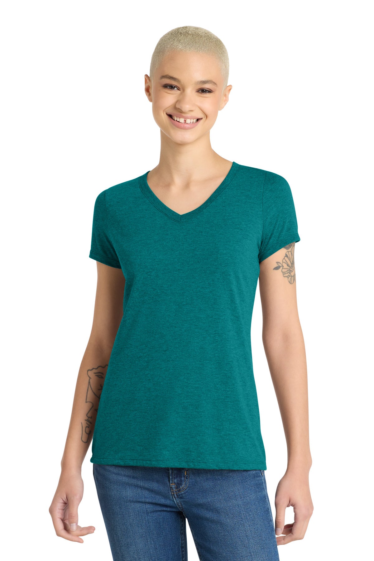 District Women's Perfect Tri V-Neck Tee – Heathered Teal