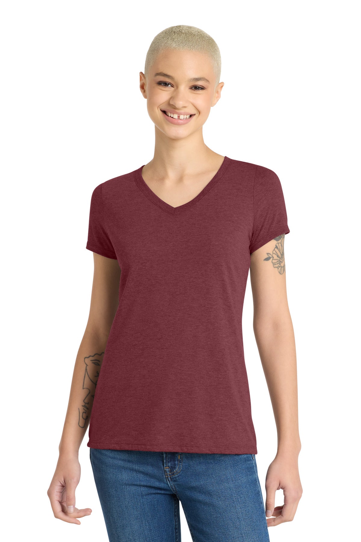 District Women's Perfect Tri V-Neck Tee – Maroon Frost